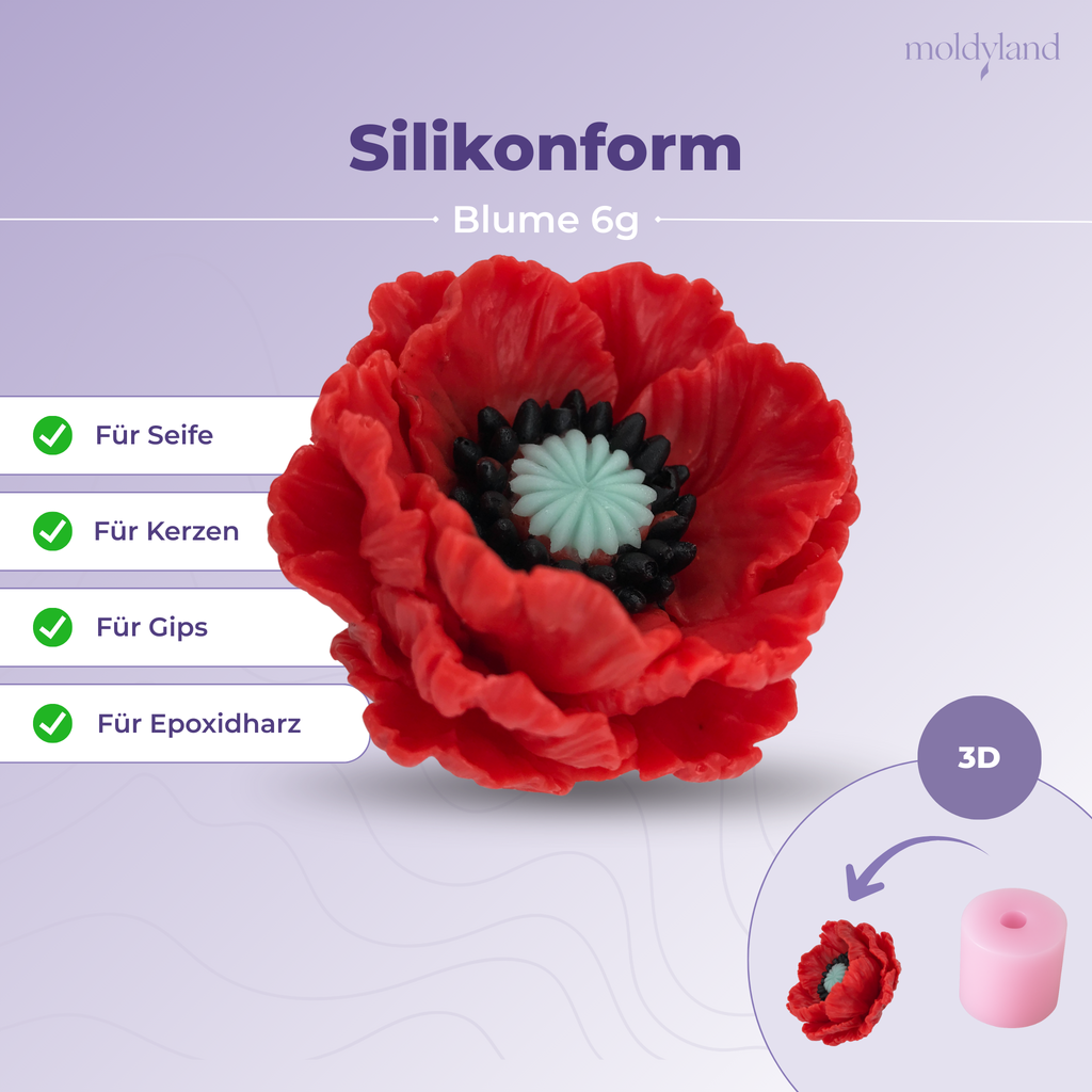Silikonform 3D Blume 6 Mohn groß