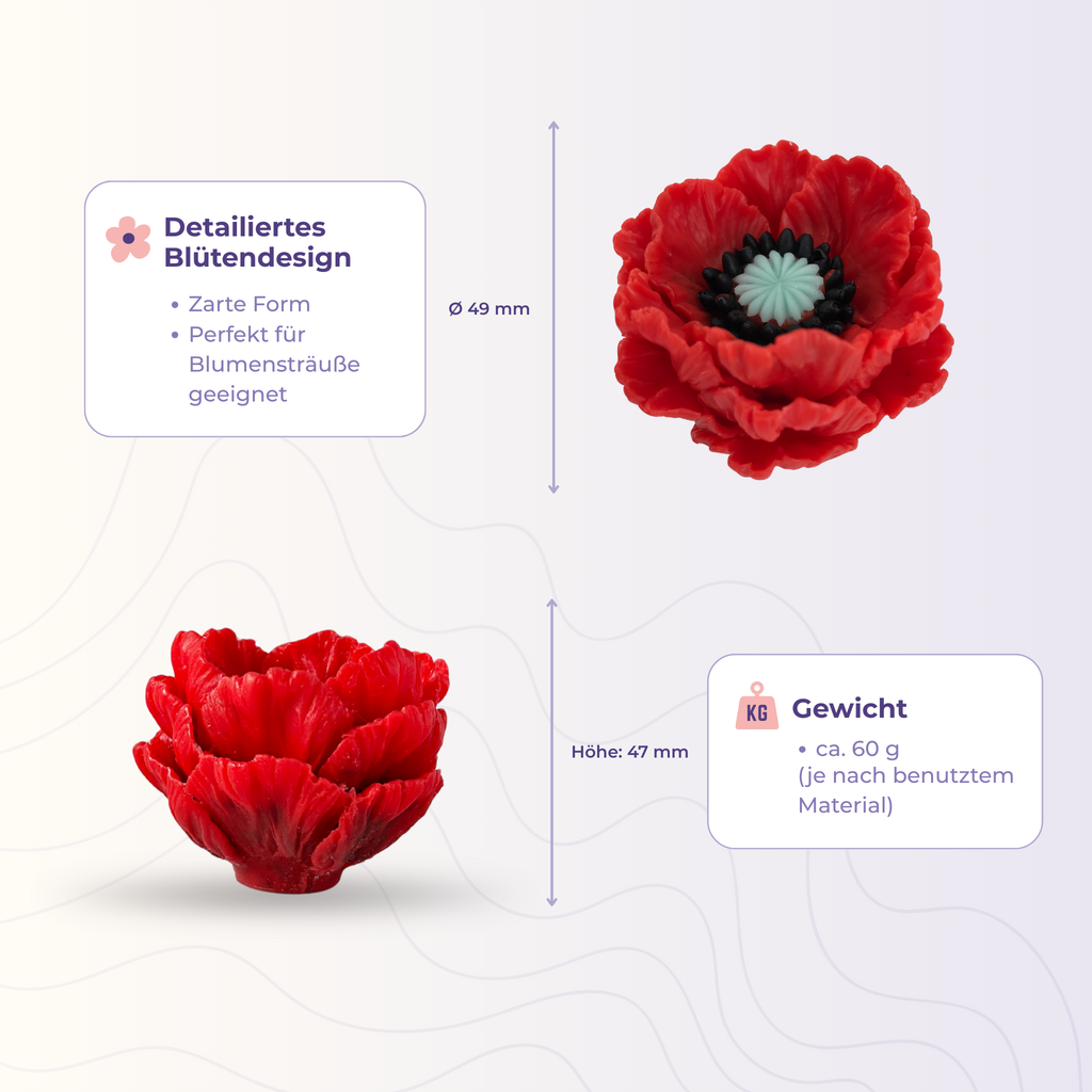 Silikonform 3D Blume 6 Mohn groß