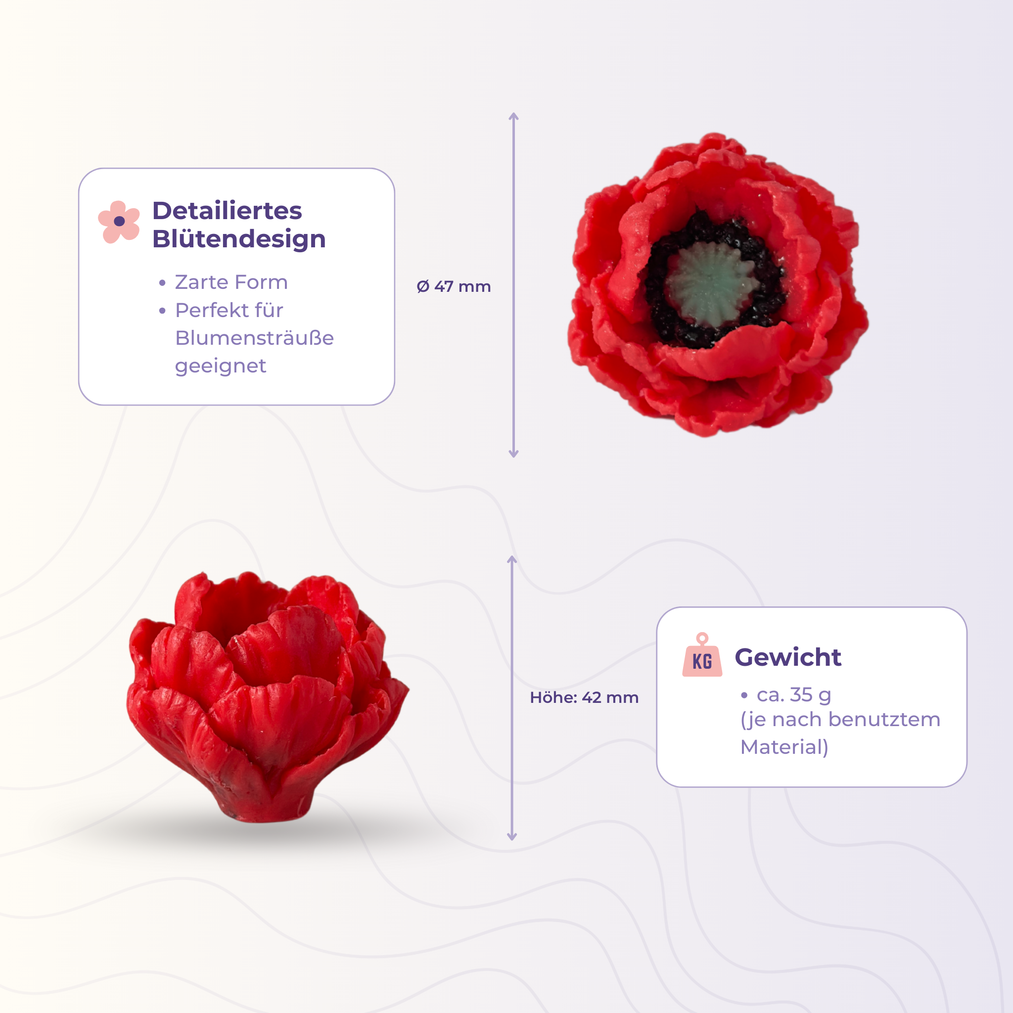 Silikonform 3D Blume 6 Mohn mittel