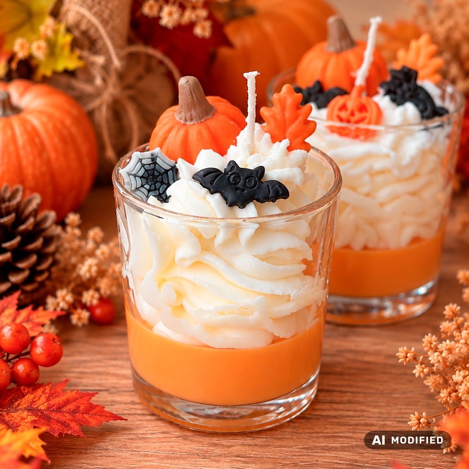 Helloween Dekokerze mit Kürbis, Fliedermaus