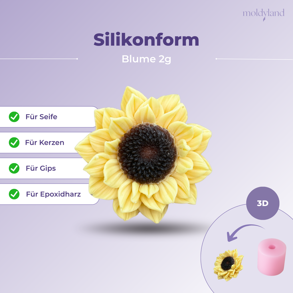 3D-Silikonform Sonnenblume 2g – Gießform für Seife, Kerzen, Gips und Harz